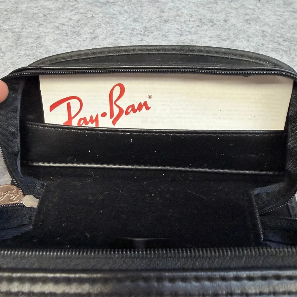 Ray-Ban Black Leather Sunglasses Case Zippered Hard Shell Eyewear Protector